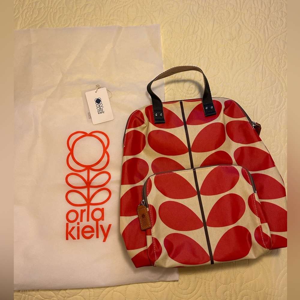 Orla Kiely Solid Stem Print Bestie Backpack in Red